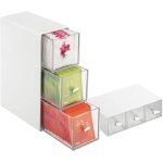 Bo�te � th� avec 3 tiroirs, rangement cuisine en plastique, pour sachets de th�, tisane, infusion, caf�, ...