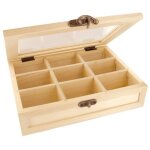 Boite � th� / tisane en bois 9 compartiments 21, 5 x 18 h 4, 6 cm