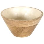 Bol en bois de manguier avec int�rieur textur� nid d'abeille beige (�15 cm)