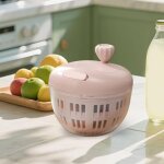 Bol � fruits avec couvercle, rotation � 360� et poign�e, id�al pour laver et �goutter les fruits (rose) ...