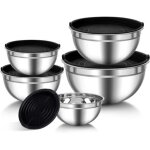 Bols � m�langer en acier inoxydable, lot de 5 saladiers avec couvercles herm�tiques, 0. 7l / 1. 1l / ...