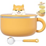 Bol ramen 1200 ml inox avec couvercle + fourchette, usage maison, design chien