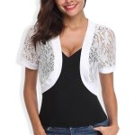 Bol�ro court pour femme, id�al pour les robes, ouvert sur le devant, manches courtes, en dentelle florale, ...