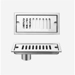 Bonde de douche � l'italienne avec filtre � cheveux, en acier inoxydable, 10 x 20 cm