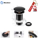 Bonde de lavabo noir sans trop plein, bonde de lavabo pop up noir universelle, bonde de vidage sans trop ...