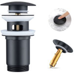 Bonde de lavabo pop - up noir mat ? avec trop - plein, acier inox + laiton, universelle g1�, filtre anti ...