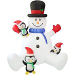 Bonhomme de neige gonflable gant de 2, 1 m - bonhomme de neige gonflable lumineux avec trois pingouins ...