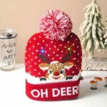 Bonnet de no�l en jersey avec �clairage led, miroir tricot� et lumi�res