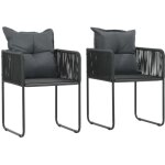 Bonnevie - lot de 2 chaises chaises de jardin fauteuils de jardin avec oreillers rsine tresse noir