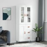 Buffet haut, buffet de salon, commode meuble de rangement, style industriel blanc brillant 69, 5x34x180 ...