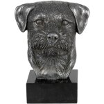 Border terrier - figurine sur marbre, recouverte de mtal argent, faite  la main, marque art - dog
