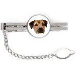 Border terrier - pince  cravate gomtrique avec photo et inscription art - dog