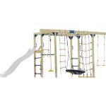 Axi boris aire de jeux en bois / structure d'escalade en boi, toboggan blanc - balan�oires, trap�ze, ...