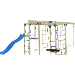 Axi boris aire de jeux en bois / structure d'escalade en bois, toboggan bleu - balan�oires, trap�ze, ...