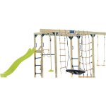 Axi boris aire de jeux en bois / structure d'escalade en bois, toboggan vert citron - balan�oires, trap�ze, ...