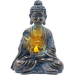 Bouddha de jardin avec lumi�res led de lotus, statue zen en r�sine, d�coration cour, terrasse, rebord ...