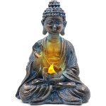 Bouddha de jardin avec lumi�res led de lotus, statue zen en r�sine, d�coration cour, terrasse, rebord ...