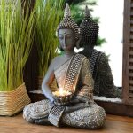 Bouddha statuette chinois 31cm avec chandelier dcoration zen pour intrieur feng shui