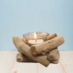 Bougeoir en bois naturel en bois flott avec support pour bougie et tasse en verre fei yu