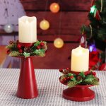 Bougeoir de nol, centre de table en fer avec pommes de pin et baies rouges - ensemble de 2 styles