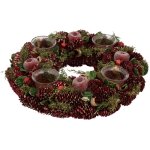 Bougeoir de no�l centre de table pomme rouge paillet� 4 photophores - feeric christmas