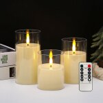 Bougie led flamme vacillante lot de 3, bougies � piles en verre avec t�l�commande et minuteur, diam�tre ...