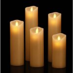 Bougies led, bougies sans flamme. lot de 5 (10, 12, 15, 17, 19 cm, ivoire), en vritable cire. avec vacillemen ...