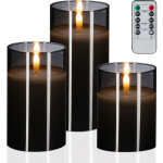Bougies led en verre, 3 unit�s, t�l�commande, minuterie, cire v�ritable, lanternes sans flamme, gris ...