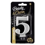 Bougie numro 5, argent mtallis, 8 cm