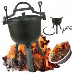 Bouilloire en fonte �maill�e sur pied, pour feu de camp, grill, 5 l