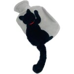 Bouillotte chat noir avec housse en peluche pour chat, bouillotte en caoutchouc, chauffe - mains, bouillotte ...
