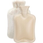 Bouillotte eau chaude 2 litres avec caoutchouc naturel et housse fausse fourrure, bouillotte avec couverture, ...