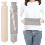 Bouillotte longue avec housse moelleuse, grand tube, bouillotte longue 2l avec chauffe - mains, peut ...