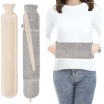 Bouillotte longue avec housse moelleuse, grand tube, bouillotte longue 2l avec chauffe - mains, peut ...