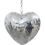 Boules � facettes disco en forme de coeur miroir r�fl�chissant 15 cm argent cha�ne inclus