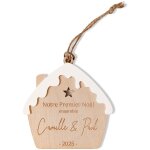 Boule de nol personnalise chalet en bois et acrylique ? dcoration premier nol couple ? ornement  ...