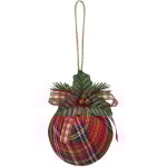 Boule de nol rouges  carreaux avec n?ud et feuilles vertes et baies rouges pour sapin de nol, fte, ...