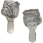 Bouledogue anglais, bulldog - broche avec clip, porte - num�ro de d�part, �pingle argent�e pour exposition ...