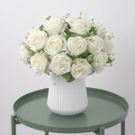 Feiyue - bouquet de roses artificielles blanches en soie, 9 ttes, petites roses pour mariage, maison, ...
