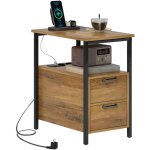 Bout de canapé table basse d'appoint 2 tiroirs niche 2 prises port usb métal noir effet bois vieilli Bout de canapé table basse d'appoint 2 tiroirs niche 2 prises port usb métal noir effet bois vieilli