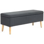 Bout de lit banc avec rembourrage et rangement 110x39x45cm en bois de caoutchouc et tissu lin gris anthracite ...