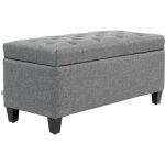 Bout de lit banc rembourré avec coffre rangement aspect lin 100x40x44 cm bois gris clair multifonctionnel ... Bout de lit banc rembourré avec coffre rangement aspect lin 100x40x44 cm bois gris clair multifonctionnel ...