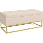 Bout de lit coffre rangement caché rembourré 110x44x49cm multifonction Élégant cadre doré pour le salon ... Bout de lit coffre rangement caché rembourré 110x44x49cm multifonction Élégant cadre doré pour le salon ...
