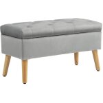 Bout de lit de rangement rembourr� velours gris avec couvercle, 102x35x43 cm, pour bout de lit, chambre ...