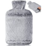 Bouteille eau chaude - 2l grande bouillotte avec poche kangourou, caoutchouc naturel, bouillotte peluche ...