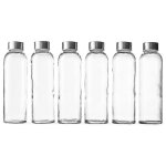 Bouteilles en verre transparent de 18 oz avec couvercles, bouteilles d'eau rechargeables, rutilisables ...