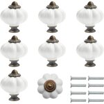 Bouton ceramique meuble blanc et bronze avec vis en forme de citrouille (lot de 8) - 3 x 3. 5 cm - bouton ...