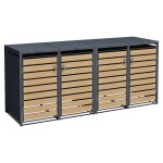 Box pour poubelles cache poubelles box á 4 portes anthracite avec décor en bois Box pour poubelles cache poubelles box á 4 portes anthracite avec décor en bois