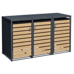 Box pour poubellescache poubelles 3 portes box anthracite avec décoren bois Box pour poubellescache poubelles 3 portes box anthracite avec décoren bois