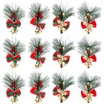 Branches de pin de no�l baies 12 pi�ces pics de pin artificiels de no�l avec baies rouges / or et arcs ...